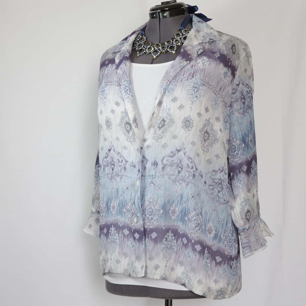 Alfred Dunner Sheer 3/4 Sleeve Button Down Top - SOLD